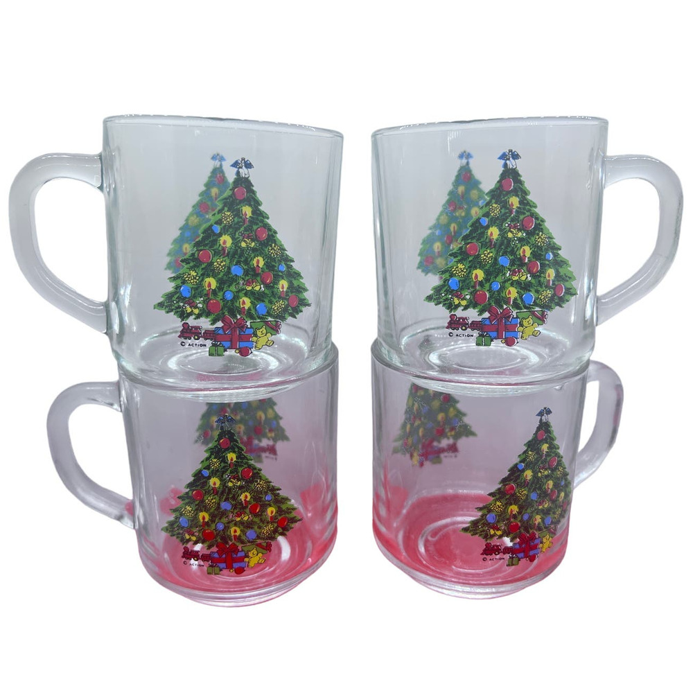 Vintage Luminarc Carlton Crystal Christmas Tree Mugs 10 oz Classic 1980s - Picture 3 of 3